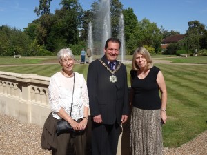 left to right Sandra Young Fetcham Park, Cllr David Mir chairman MVDC & historian Vivien White
