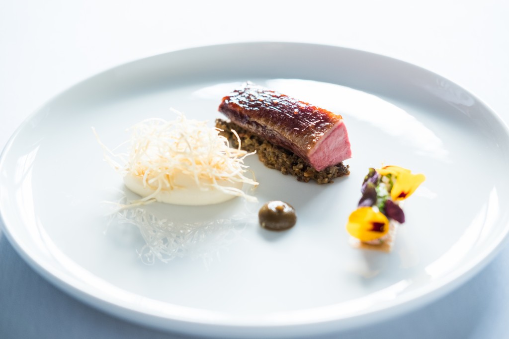 SORREL Etherley Farm Duck, Mushroom Cous Cous, Ras el Hanout, Golden Broth and Liver Toast