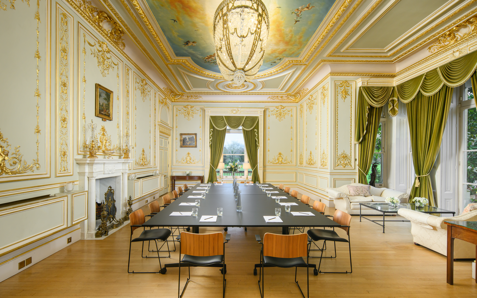 Meeting rooms in Leatherhead - The Salon at Fetcham Park set up for a boardroom meeting