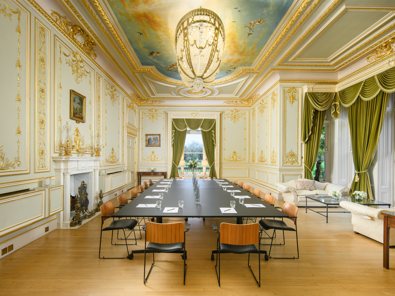 Meeting rooms in Leatherhead - The Salon at Fetcham Park set up for a boardroom meeting