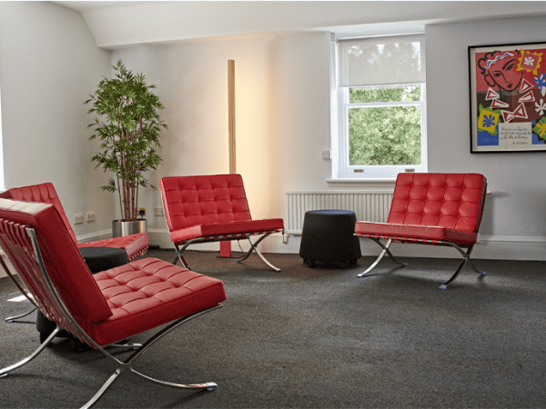 Informal breakout space in an office space at Fetcham Park